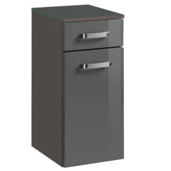 BobbiBadezimmer : 3x Hängeschrank, Spiegelschrank, Waschtischunterschrank - Hochglanz grau