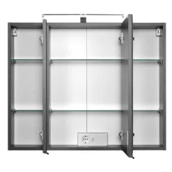 BobbiBadezimmer : 2x Säulenschrank, Spiegelschrank, Waschbeckenschrank - Hochglanz grau