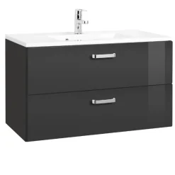 BobbiBadezimmer : 2x Säulenschrank, Spiegelschrank, Waschbeckenschrank - Hochglanz grau