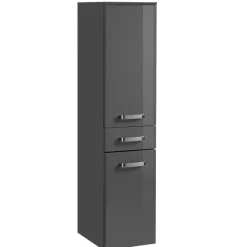 BobbiBadezimmer : 2x Säulenschrank, Spiegelschrank, Waschbeckenschrank - Hochglanz grau