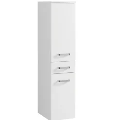 BobbiBadezimmer : 2x Säulenschrank, Waschtischunterschrank, Spiegelschrank - Hochglanz weiß
