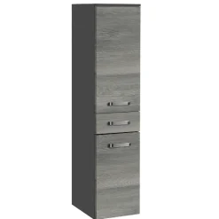 BobbiBadezimmer : 2x Säulenschrank, Spiegelschrank, Waschtischschrank - Eiche grau