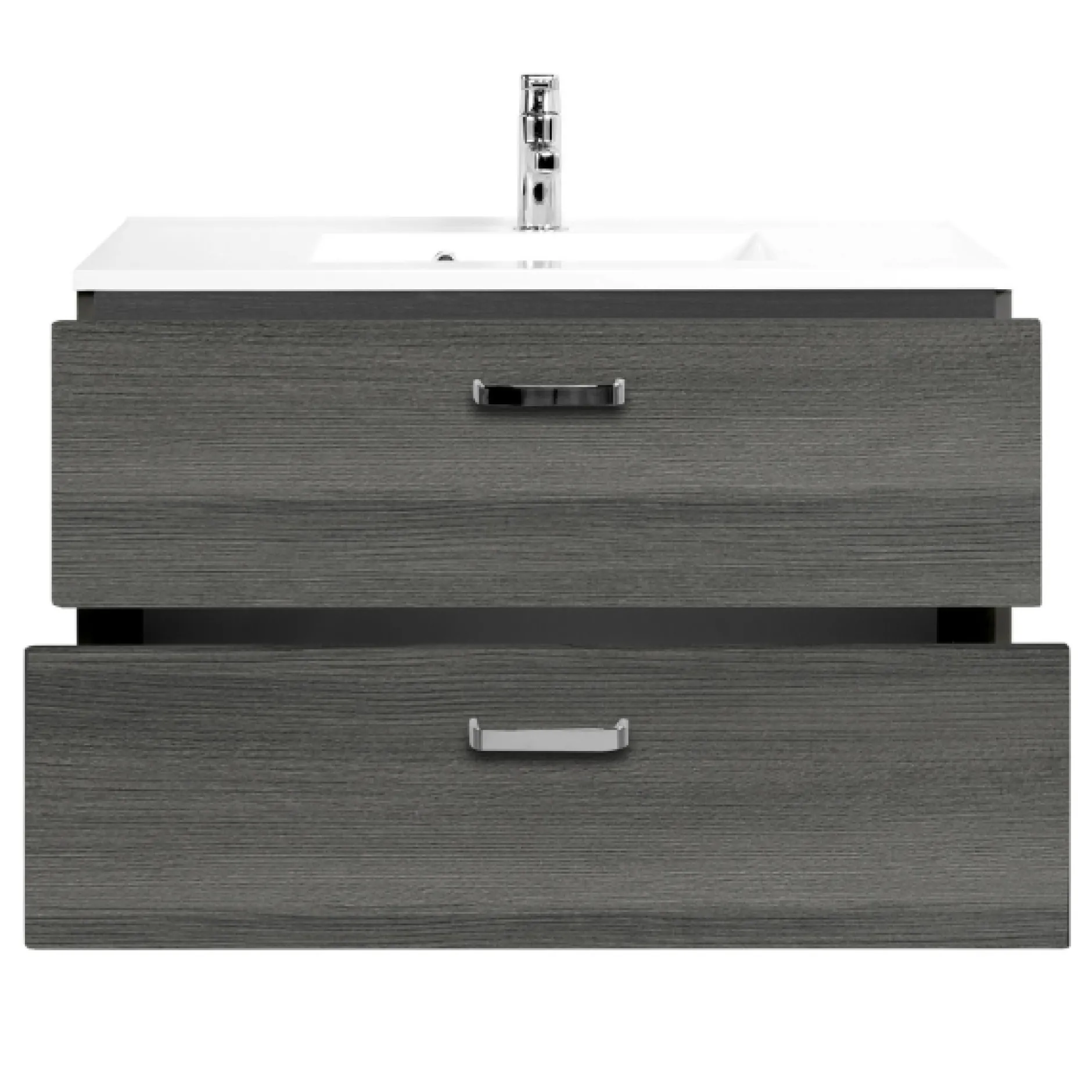 BobbiBadezimmer : 2x Säulenschrank, Spiegelschrank, Waschtischschrank - Eiche grau