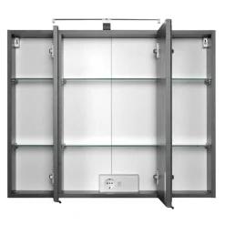 BobbiBadezimmer : 2x Säulenschrank, Spiegelschrank, Waschtischschrank - Eiche grau