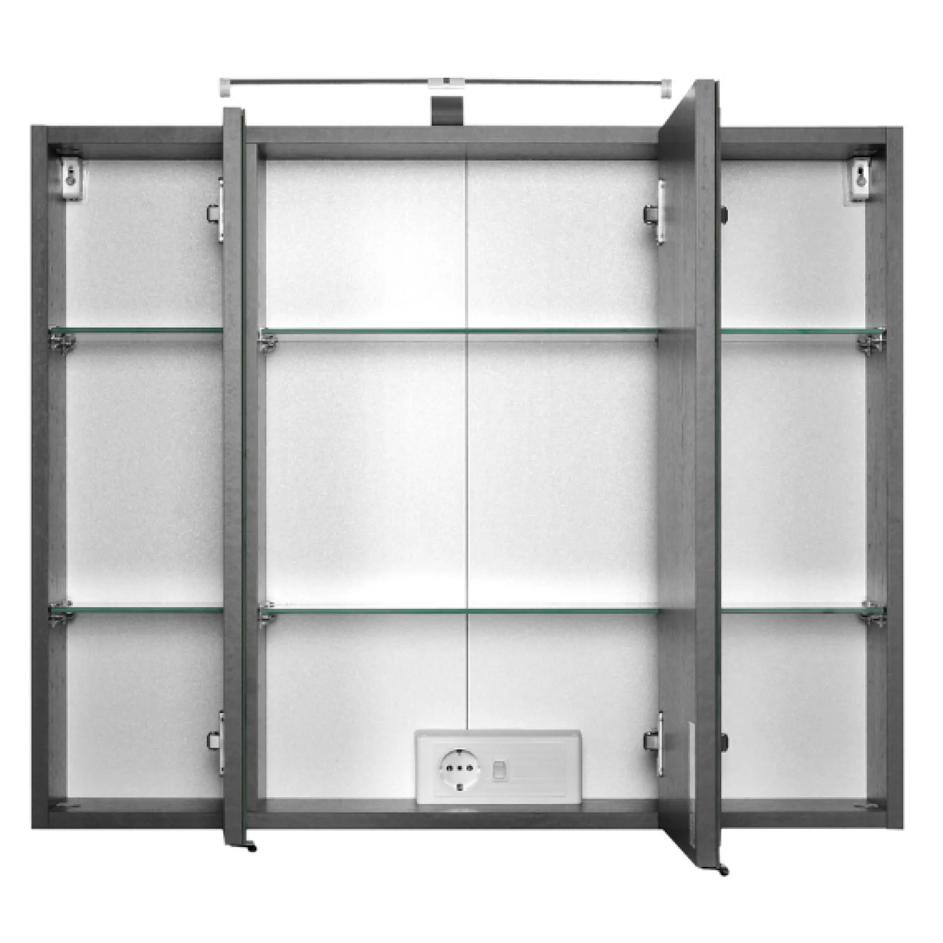 BobbiBadezimmer : 2x Säulenschrank, Spiegelschrank, Waschtischschrank - Eiche grau