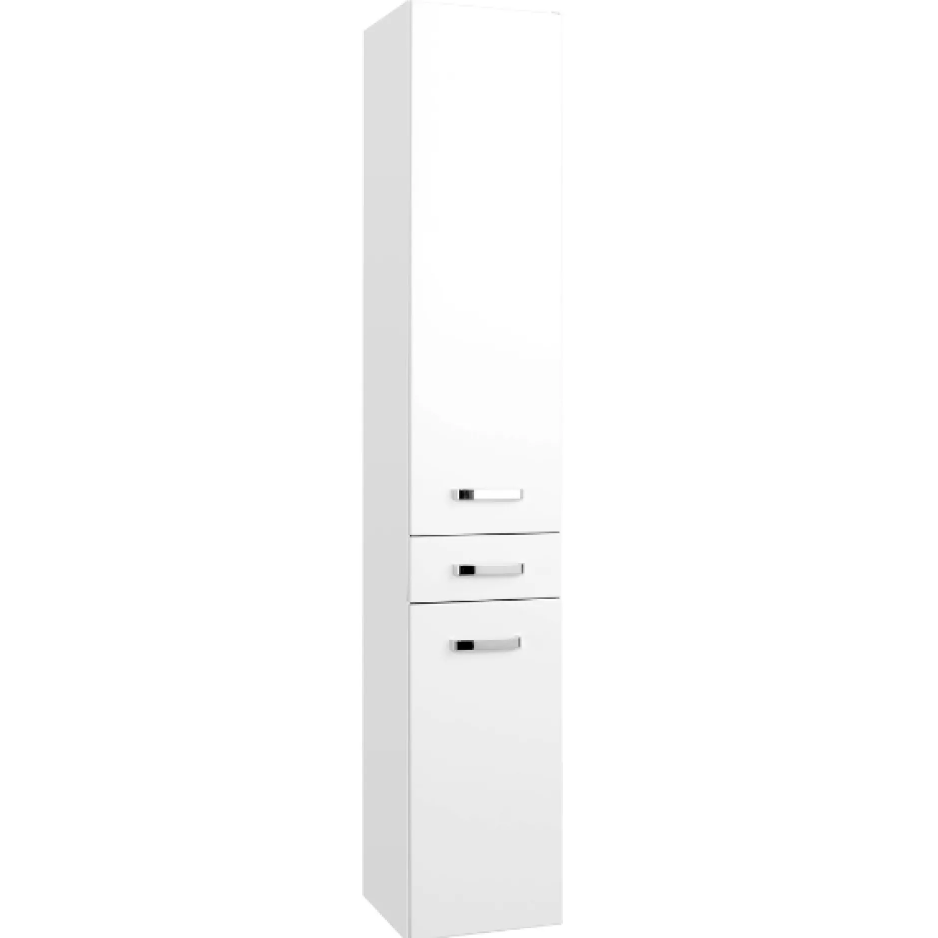 BobbiBadezimmer : 2x Säulenschrank, Waschtischunterschrank, Spiegelschrank - Hochglanz weiß