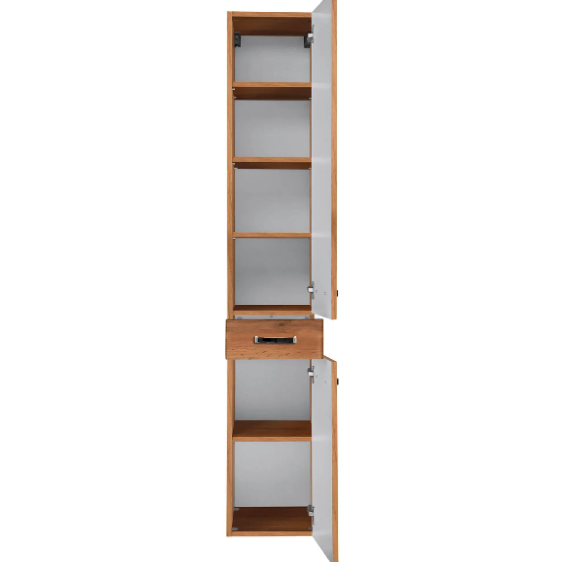 BobbiBadezimmer : 2x Säulenschrank, Spiegelschrank, Waschtischunterschrank - Eiche