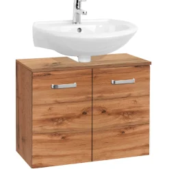 BobbiBadezimmer : 2x Säulenschrank, Spiegelschrank, Waschtischunterschrank - Eiche