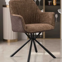 Bouclé-Stuhl Lucie Braun PU-Rücken | Metallbeine | H82,5 x B62 x T63 cm