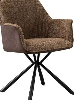 Bouclé-Stuhl Lucie Braun PU-Rücken | Metallbeine | H82,5 x B62 x T63 cm