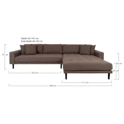 Braunes Lido Lounge Sofa rechts mit vier Kissen