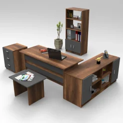 Büromöbel-Set VO15 - 100% MELAMINE - Nussbaum - 140 x 140 x 60 cm