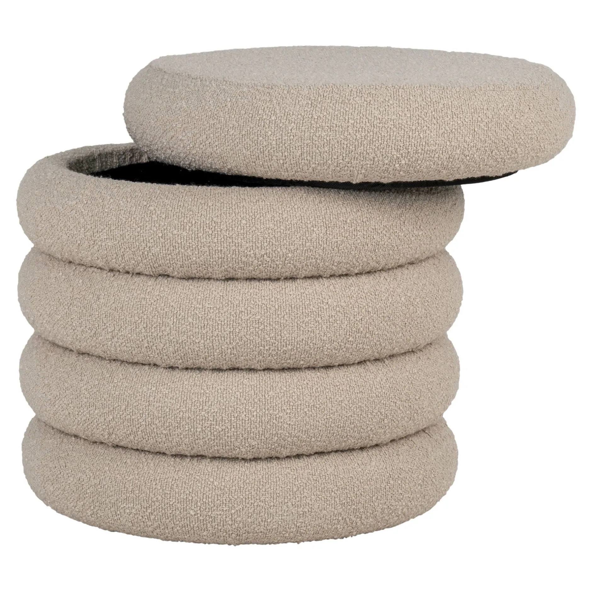 Brooklyn Beige Bouclé Pouf mit Aufbewahrung Ø44x44 cm