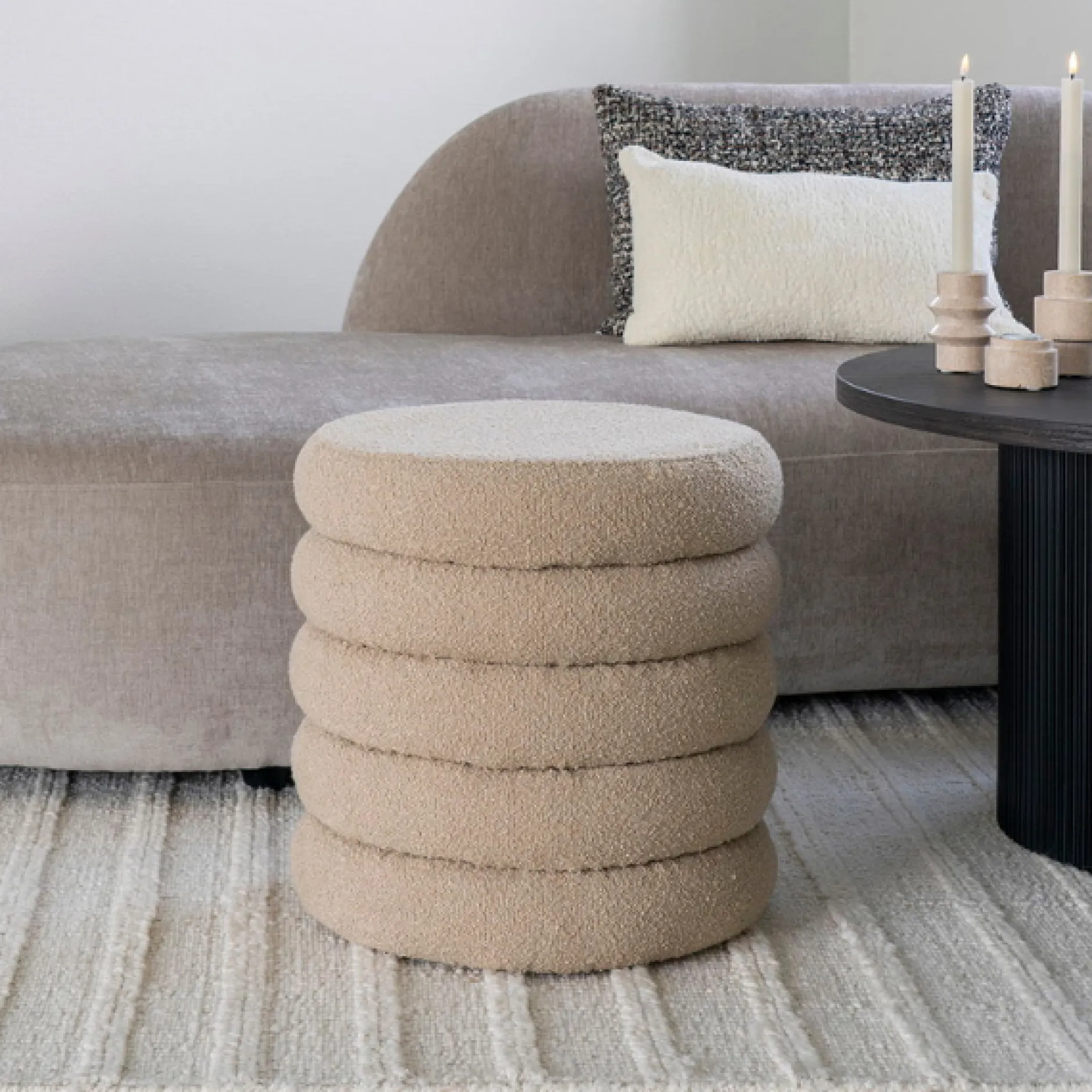 Brooklyn Beige Bouclé Pouf mit Aufbewahrung Ø44x44 cm