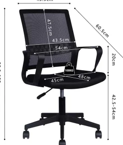 Bürostuhl Dylan - 54x60x90cm - mit Rollen - verstellbar - schwarz