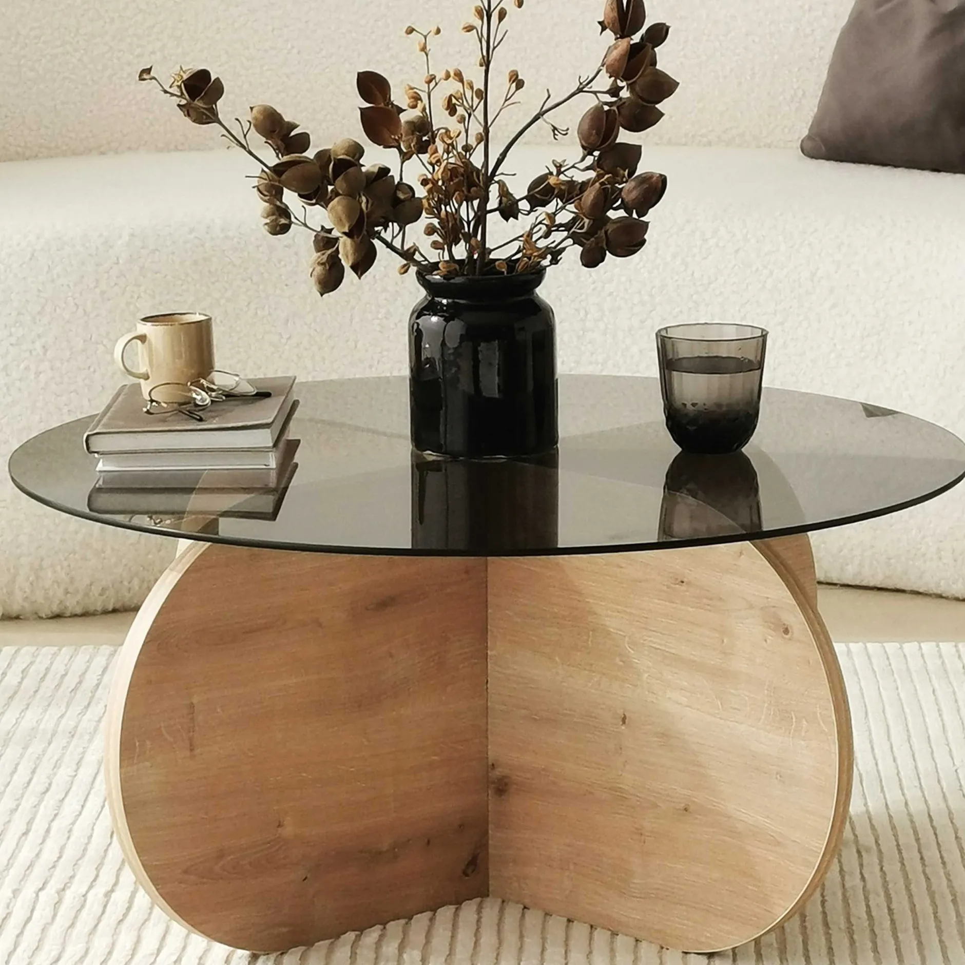 Bubble Couchtisch | GEHÄRTETES GLAS | Eiche, Rauch