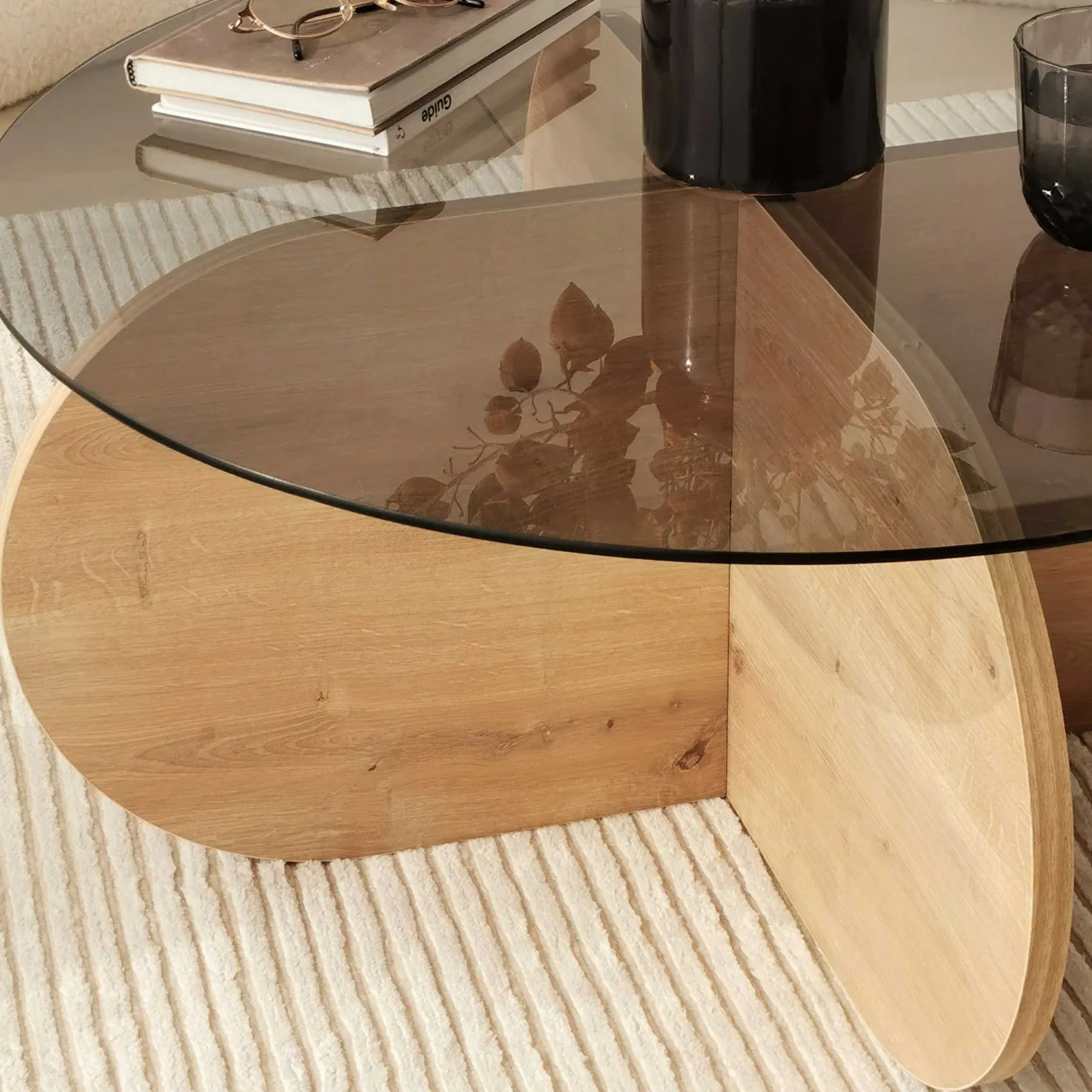 Bubble Couchtisch | GEHÄRTETES GLAS | Eiche, Rauch