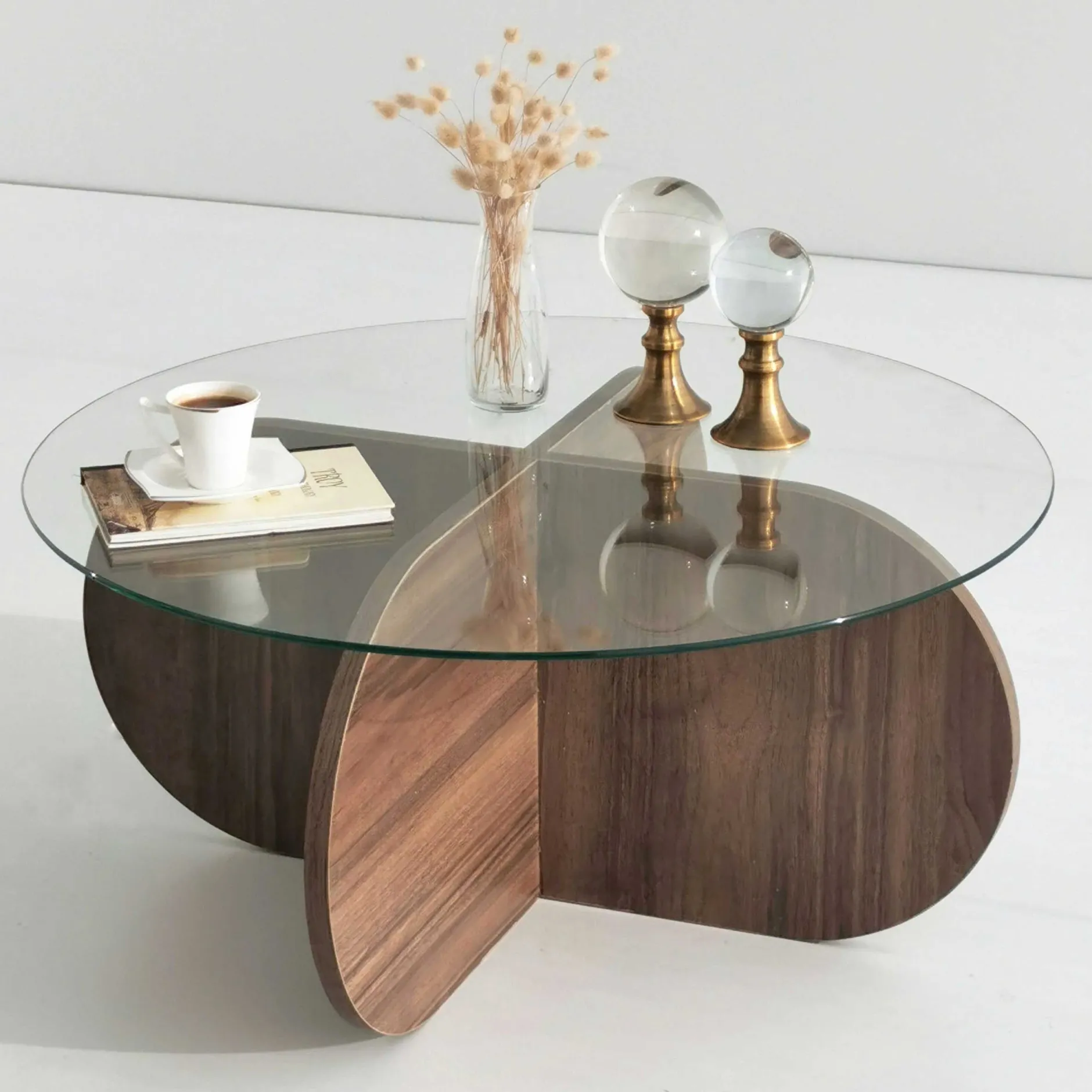Bubble CT Couchtisch | GEHÄRTETES GLAS | Walnuss