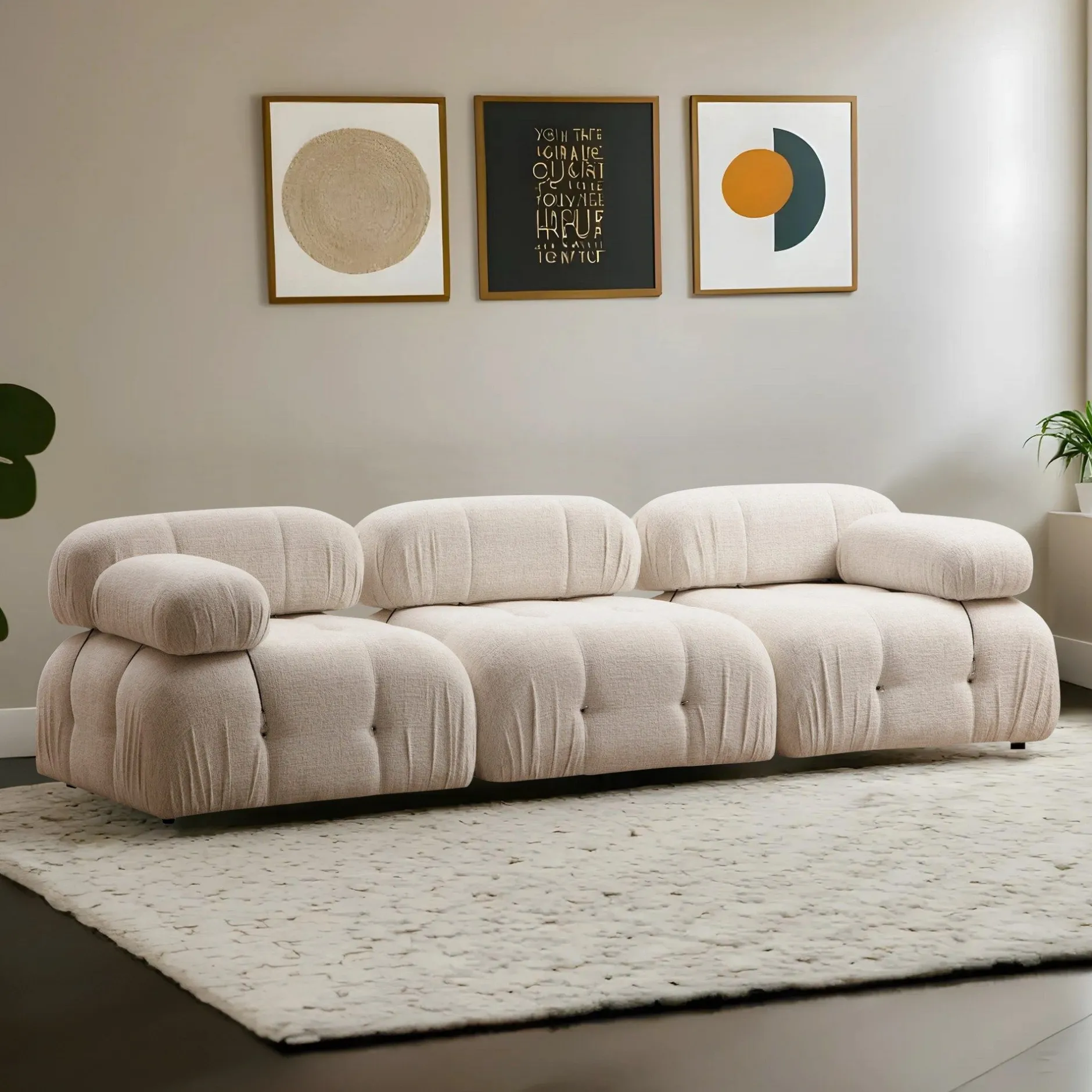 Bubble 3-Sitzer-Sofa | BUCHENHOLZ / SPANPLATTE | Creme