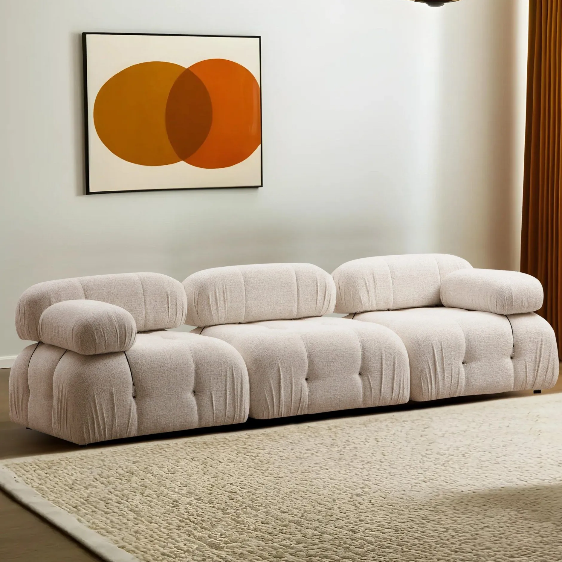 Bubble 3-Sitzer-Sofa | BUCHENHOLZ / SPANPLATTE | Creme