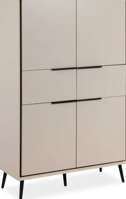 Buffetschrank Auryn - 90x38x140cm - 4 Türen und 2 Schubladen - sand/schwarz