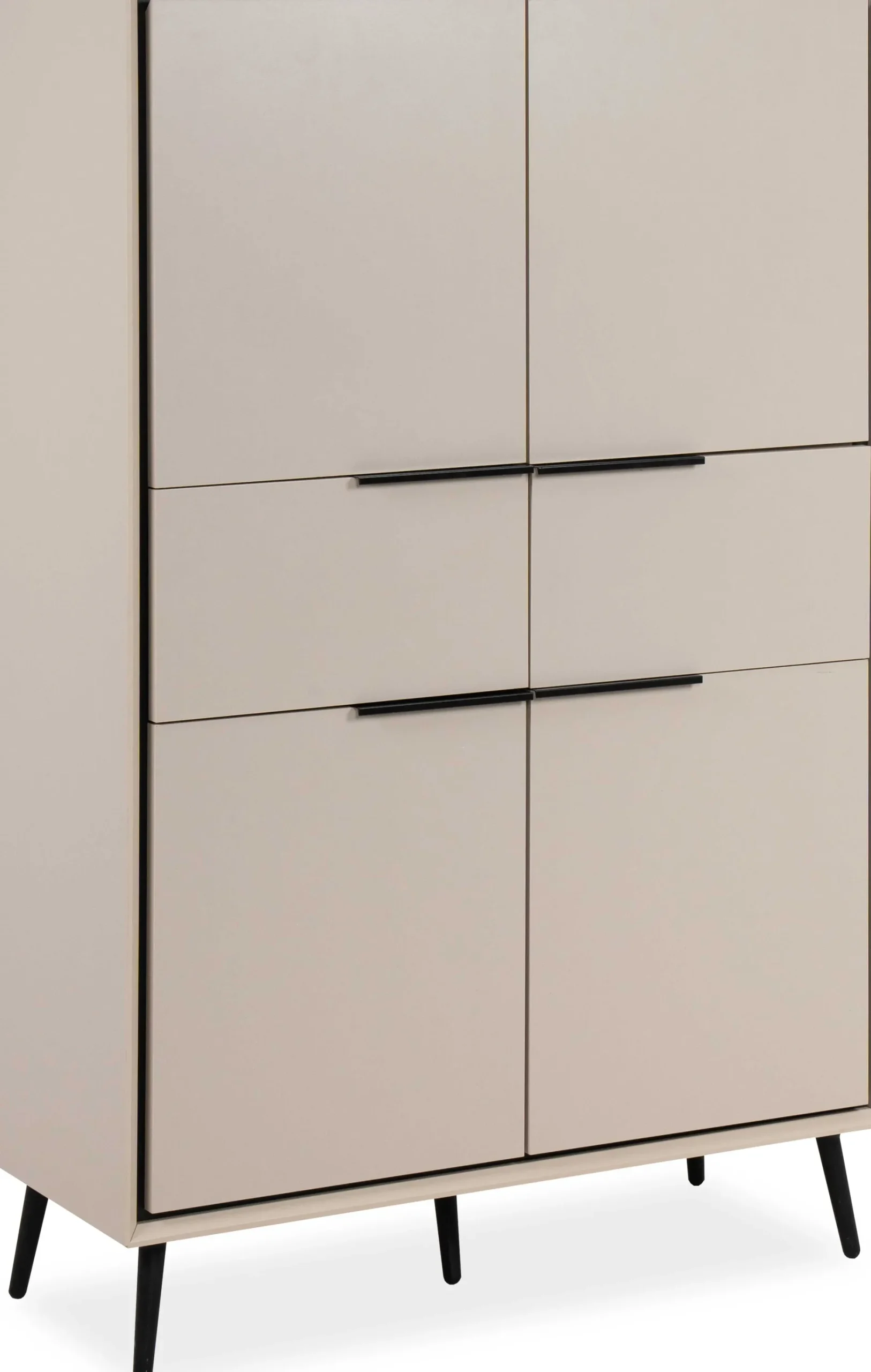 Buffetschrank Auryn - 90x38x140cm - 4 Türen und 2 Schubladen - sand/schwarz