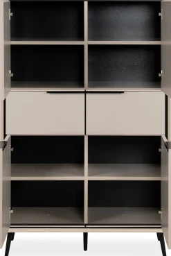 Buffetschrank Auryn - 90x38x140cm - 4 Türen und 2 Schubladen - sand/schwarz
