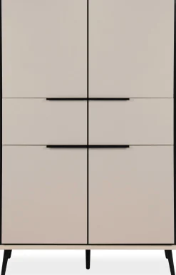 Buffetschrank Auryn - 90x38x140cm - 4 Türen und 2 Schubladen - sand/schwarz