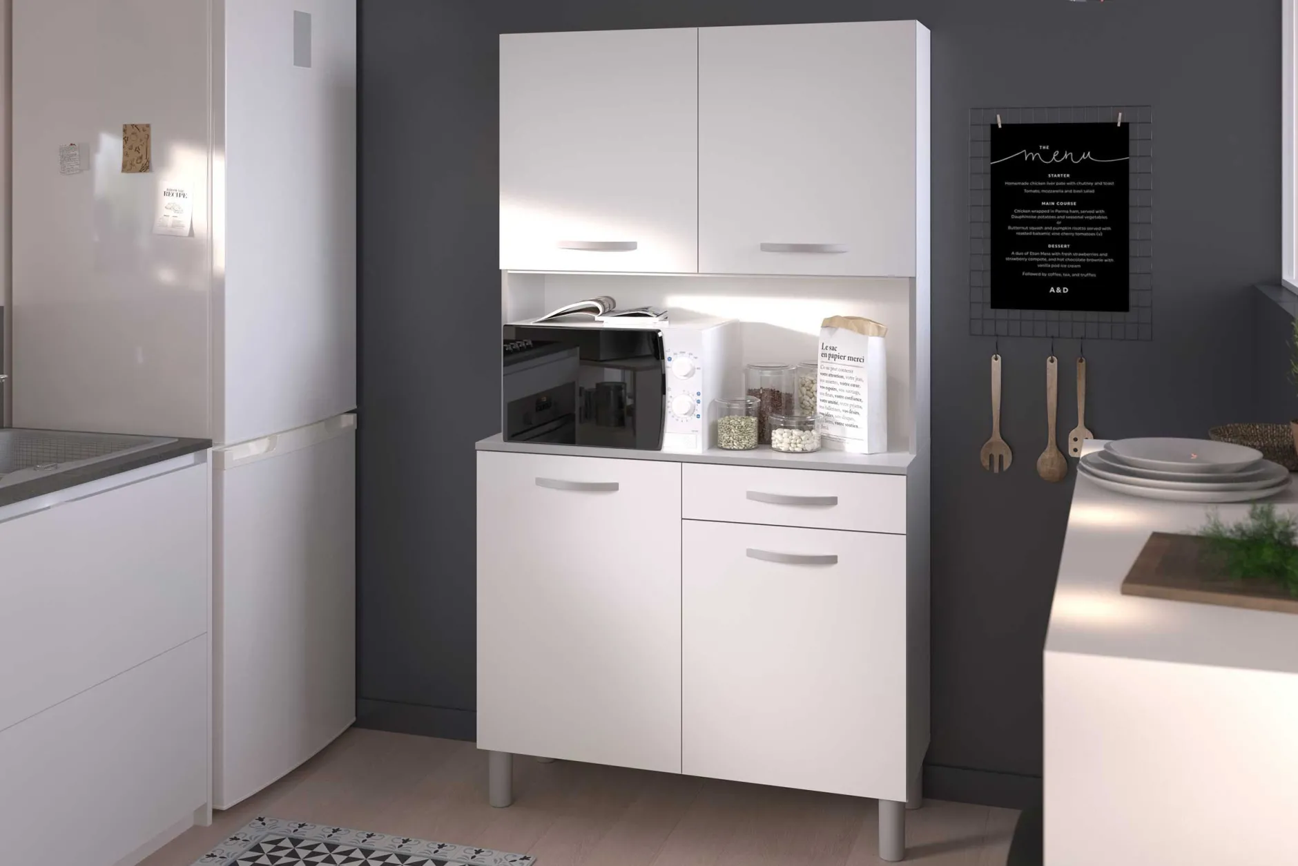 Buffetschrank Easy 101cm, 4 Türen und 1 Schublade - weiß
