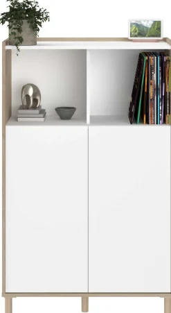 Buffetschrank Morpheus - 84x40x135cm - 2 Türen - Eiche Dekor/Weiß