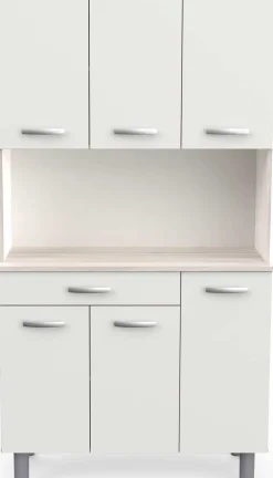 Buffetschrank Pavel 185cm hoch - matt weiß/akazienfarben mit Arbeitsplatte