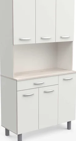 Buffetschrank Pavel 185cm hoch - matt weiß/akazienfarben mit Arbeitsplatte