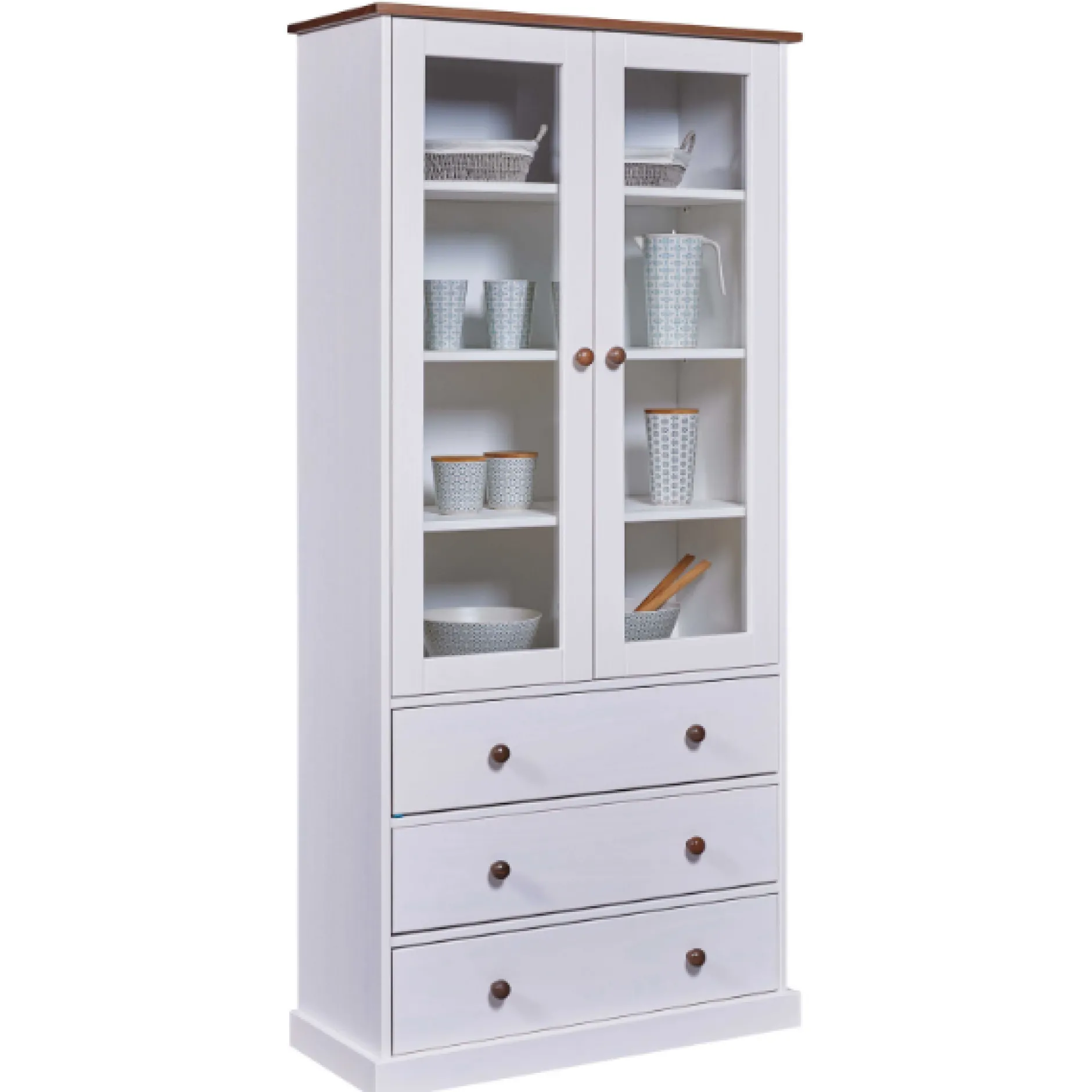 Buffetschrank Westerland | 90 x 38,4 x 190 | Kiefer massiv | Farbe: Weiß
