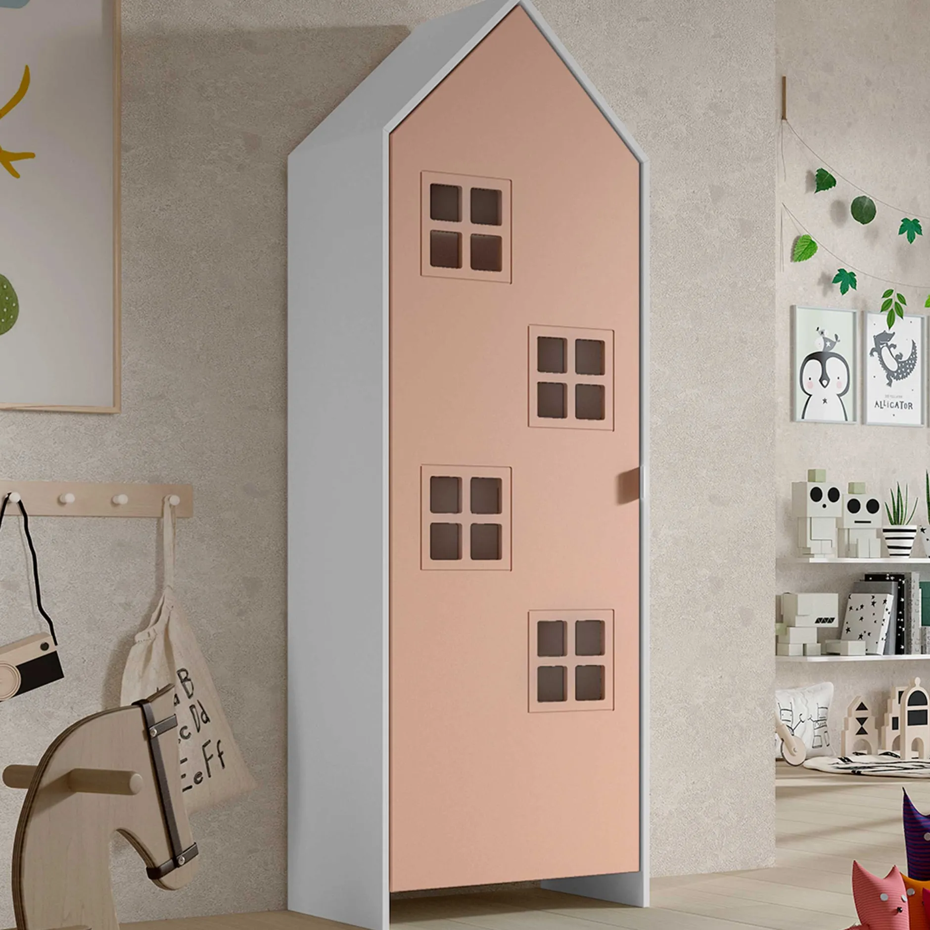 Casami Brügge 3-teiliger Kleiderschrank - 173x37x172 cm - Rosa/Grün