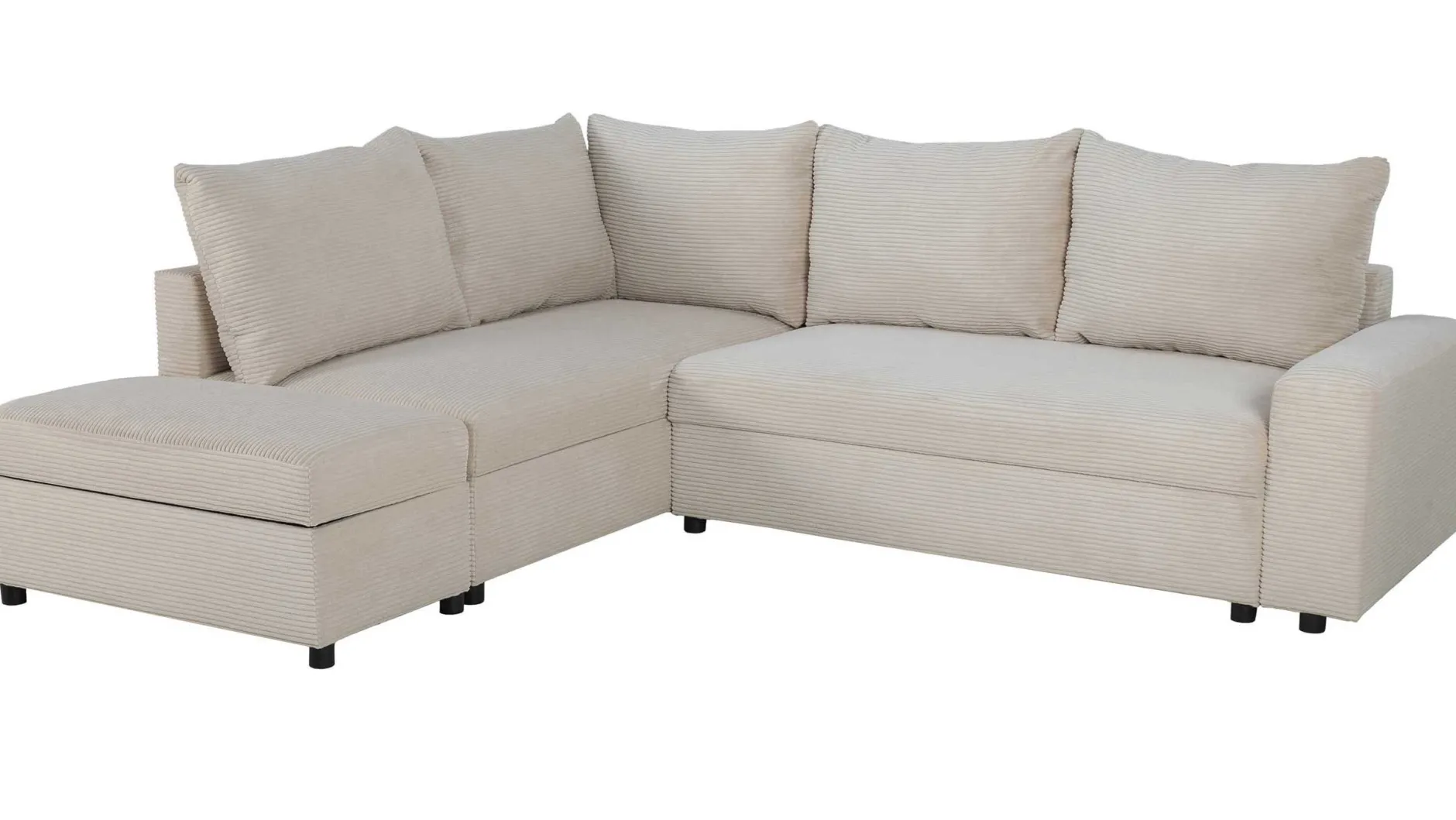 Castel Ecksofa links - mit Stauraum - weißer Rippensamt