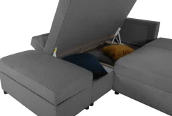 Castel Ecksofa links - mit Stauraum - anthrazit gerippter Samt