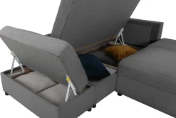 Castel Ecksofa links - mit Stauraum - anthrazit gerippter Samt