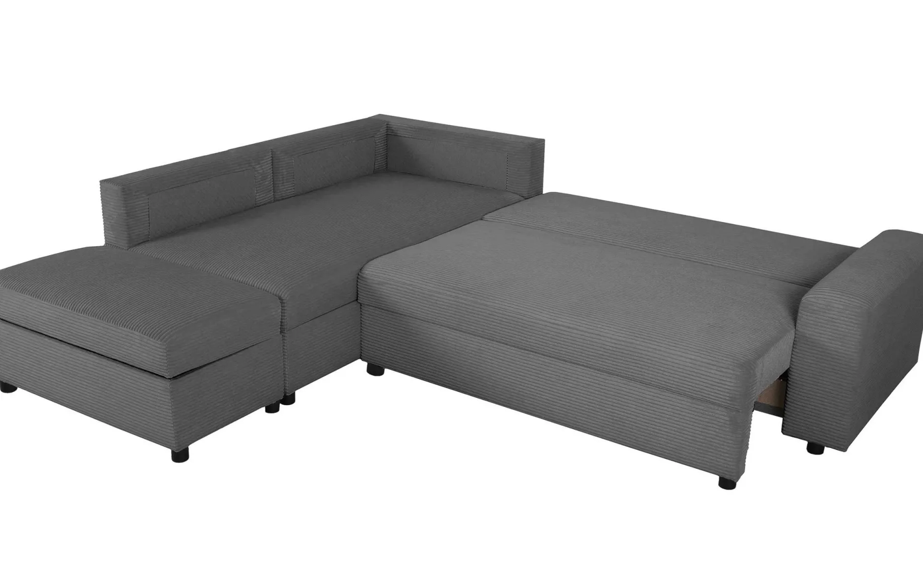 Castel Ecksofa links - mit Stauraum - anthrazit gerippter Samt