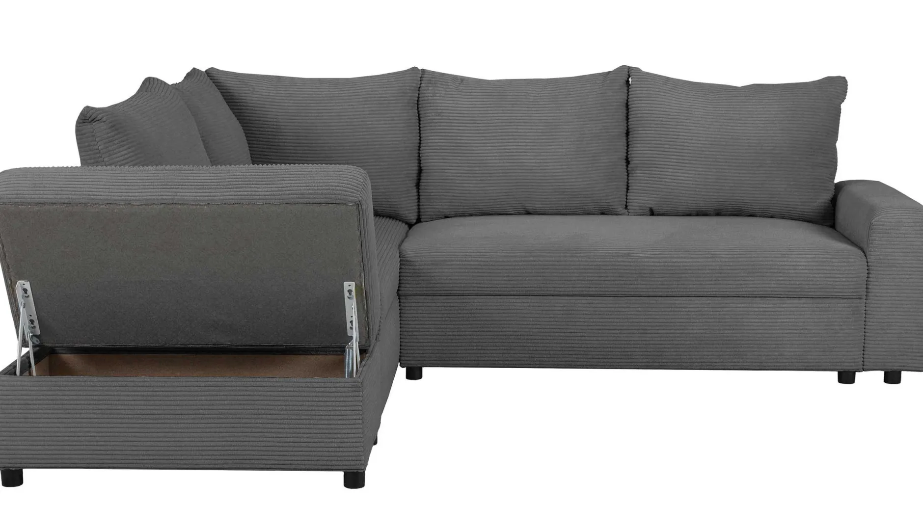 Castel Ecksofa links - mit Stauraum - anthrazit gerippter Samt