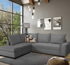 Castel Ecksofa links - mit Stauraum - anthrazit gerippter Samt