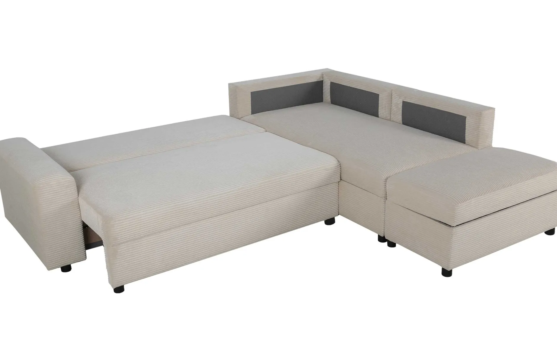 Castel Ecksofa rechts - mit Stauraum - weißer Rippensamt