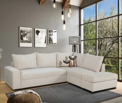 Castel Ecksofa rechts - mit Stauraum - weißer Rippensamt