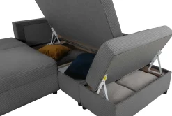 Castel Ecksofa rechts - mit Stauraum - anthrazit gerippter Samt