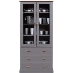 Cerci Vitrine 190x39x90cm - 2 Türen und 3 Schubladen - grau