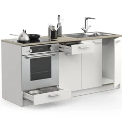 Chef Küchenzeile mit Platz für Backofen, Kochfeld und Spüle - Dekor Weiß/Eiche