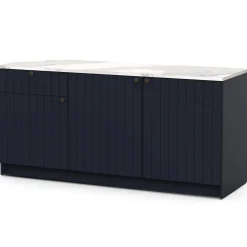 Chester Küchenschrank - 3 Türen und 1 Schublade - Indigo/Marmor