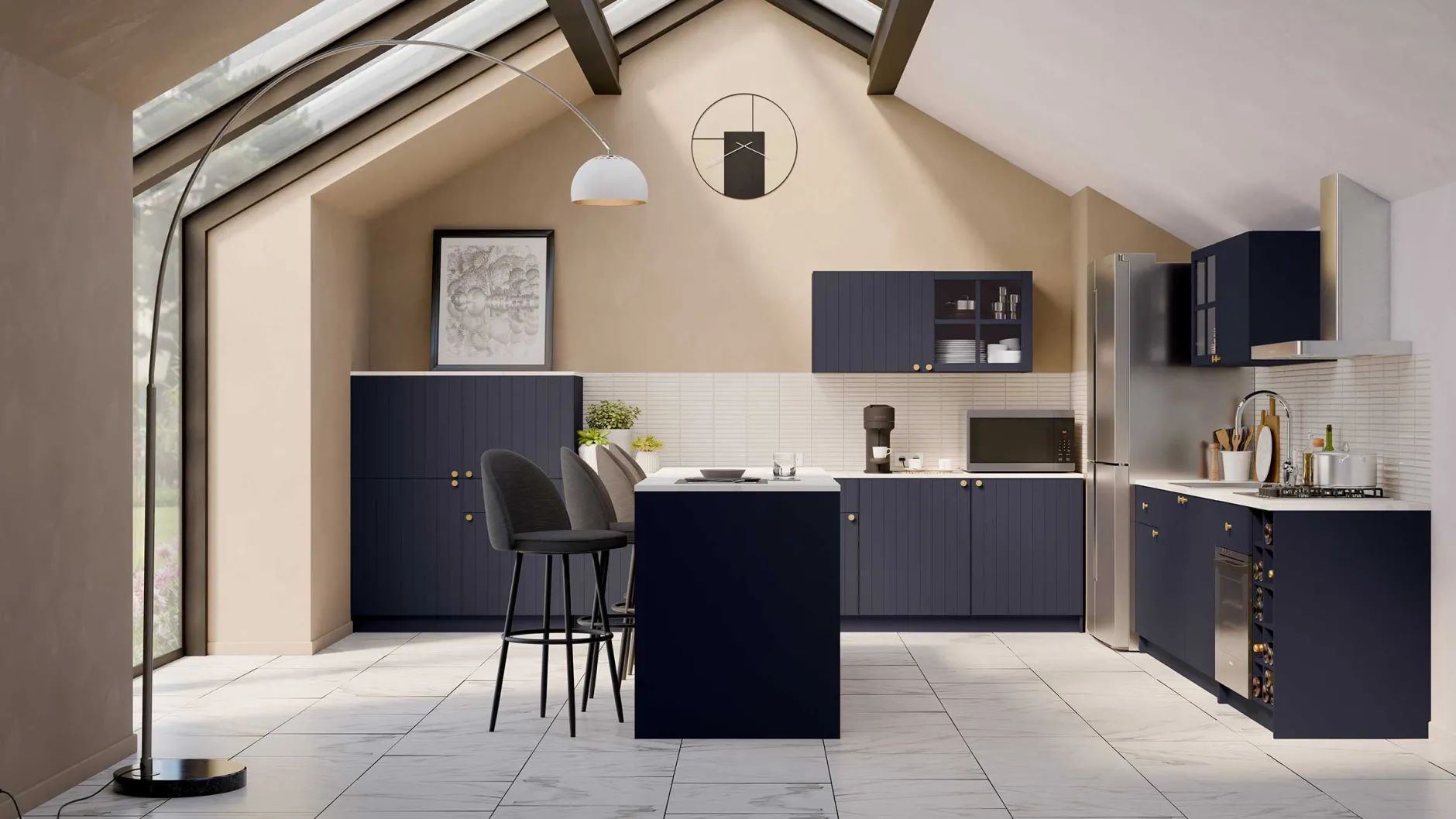 Chester Wandschrank - 120x37x55cm - 2 Türen aus Glas - indigo