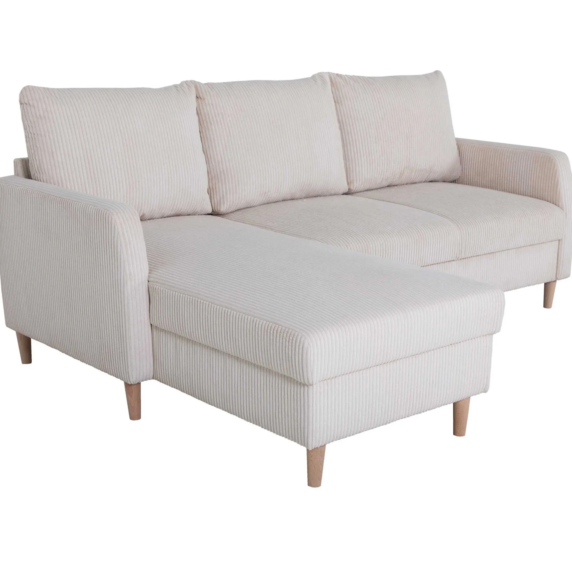 Chip Ecksofa links - 192x137x82cm - beige gerippter Samt