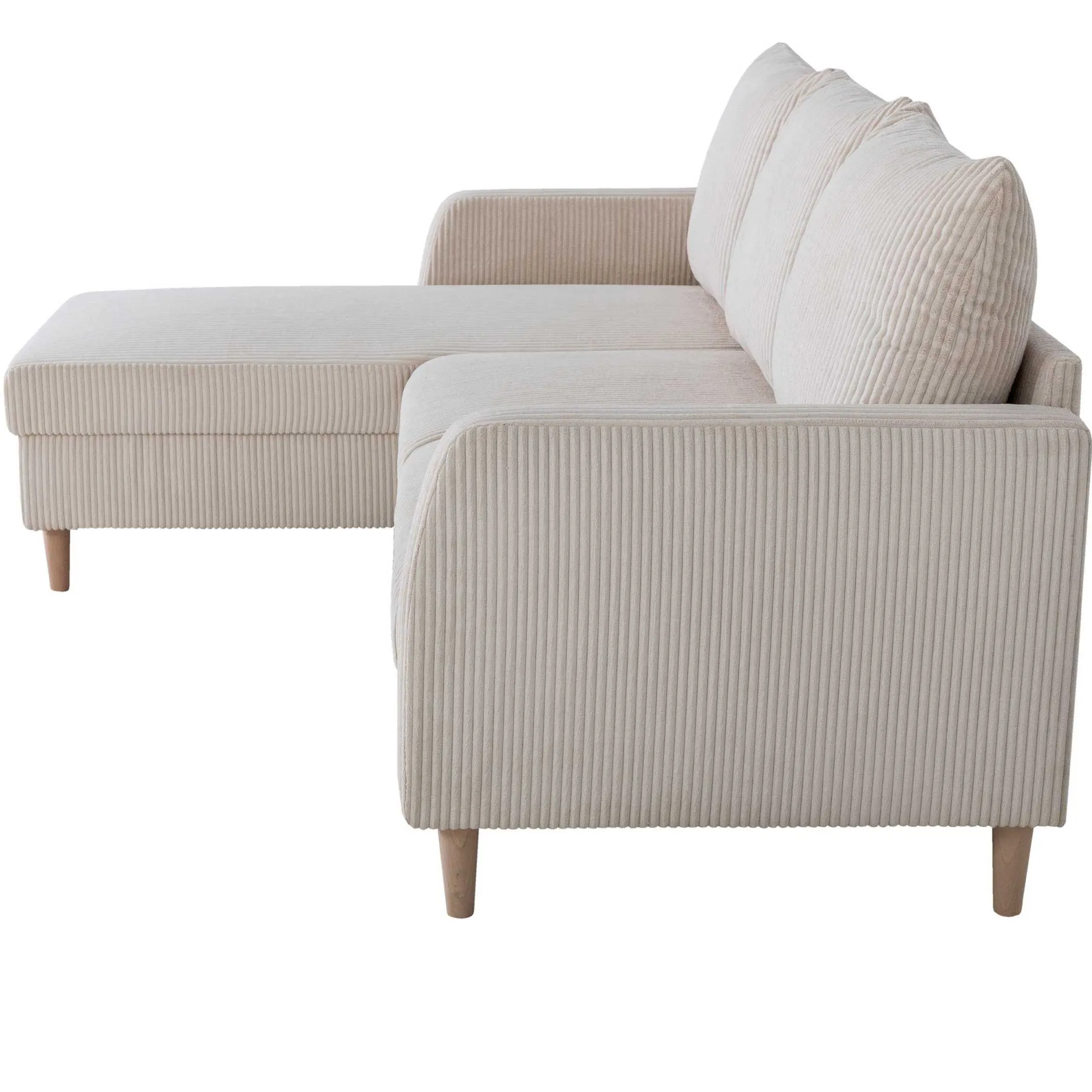 Chip Ecksofa links - 192x137x82cm - beige gerippter Samt