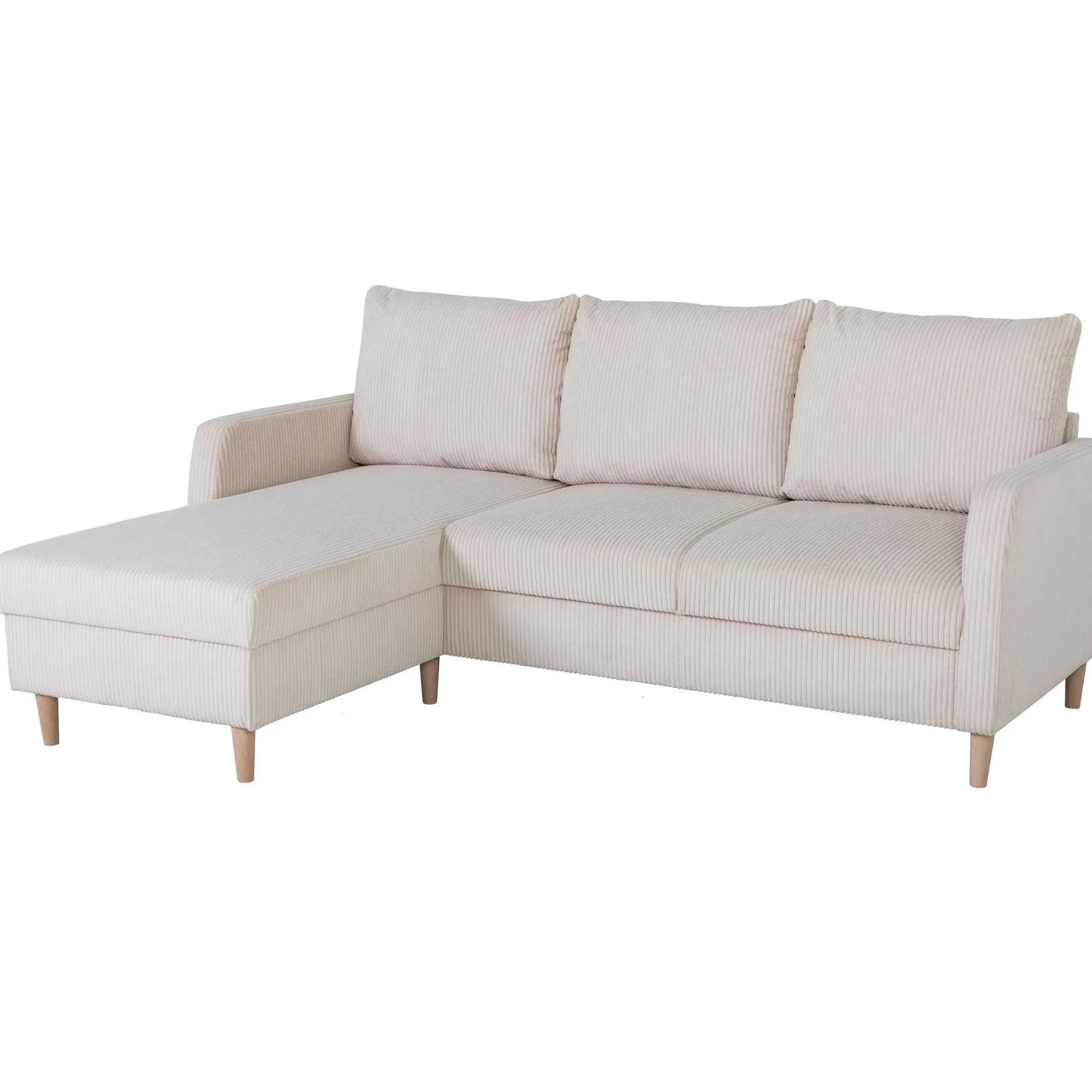 Chip Ecksofa links - 192x137x82cm - beige gerippter Samt